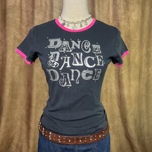 Y2K Baby Tee Dance Rhinestone Ringer T-Shirt Black Pink Indie Sleaze McBling